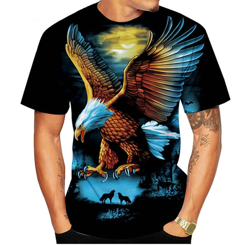 Camiseta con estampado de águila en 3D para hombre, camisa de manga corta con cuello redondo, divertida ropa informal con impresión Animal, camisetas holgadas informales para verano 2022 ► Foto 1/6