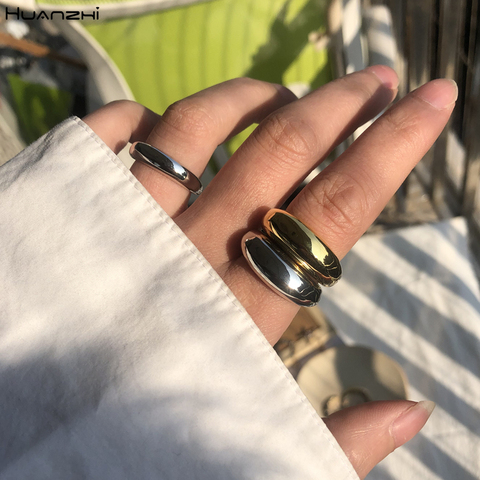 HUANZHI-anillo de oro 2022 con forma de cúpula para mujer, anillo ajustable para dedo grande y abierto, joyería ancha gruesa ► Foto 1/6