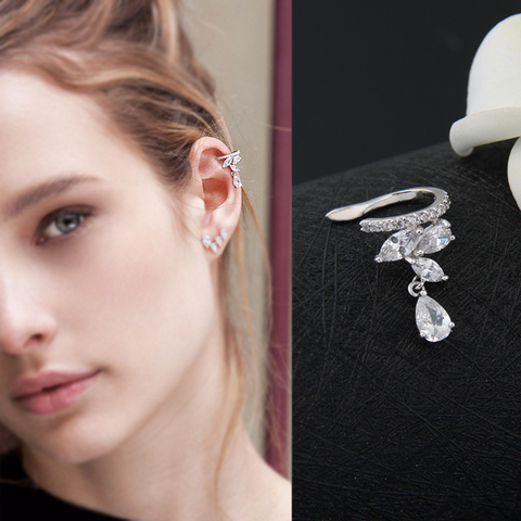 Pendientes de Clip de gota de agua joyería Zirconia cristal chaquetas joyería pendientes de puño para mujer Boucle D'oreille Aros AE230 ► Foto 1/6