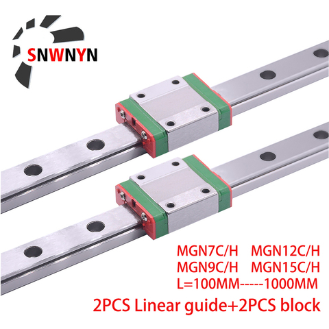 Riel deslizante lineal en miniatura MGN9 MGN7 MGN12 MGN15, 100-1000mm, 2 uds. De guía lineal MGN12 + 2 uds. De carro MGN12H/MGN12C, impresora 3D CNC ► Foto 1/6