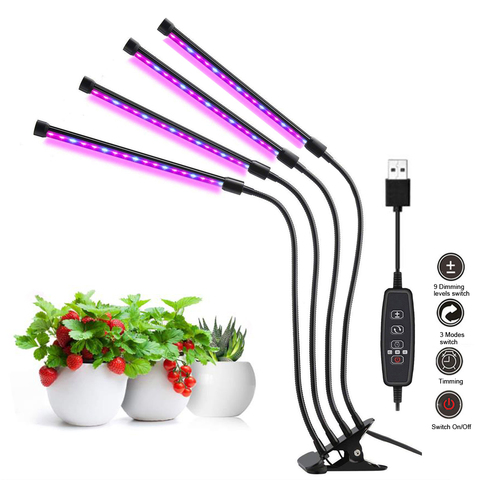 Luz LED de 4 cabezales de espectro completo, lámpara Phyto, lámpara de crecimiento con Clip USB para plantas de interior, plantones, flores, tienda, caja Fitolamp ► Foto 1/6