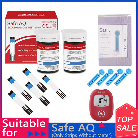 Safe AQ Smart-tiras de prueba de glucosa en sangre con lancetas, agujas para medir glucosa, detección de azúcar en la sangre, 50/100/200 Uds. ► Foto 1/4