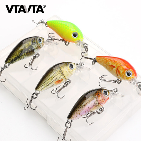 VTAVTA 5 unids/lote Mini Wobblers Pike pesca Set 36mm y 3,6g Crankbait para piscardo cebo Artificial duro pesca con caja ► Foto 1/6