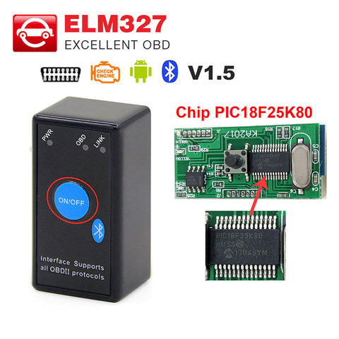ELM327-herramienta de diagnóstico automotriz V1.5 con chip PIC18F25K80, MINI ELM 327, Bluetooth V1.5, lector OBD2/Código OBDII para Android 12V ► Foto 1/6