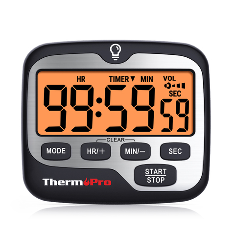 ThermoPro-Temporizador Digital de cocina TM01, temporizador de cocina con gran pantalla de retroiluminación y cuenta atrás, modo de reloj de 12/24 horas ► Foto 1/6