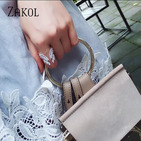 ZAKOL estilo europeo Color blanco ala abierto anillos deslumbrantes cristal circón dedo anillos moda mujer boda joyería FSRP188 ► Foto 1/6