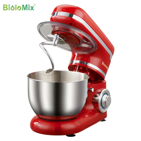 BioloMix-batidora de pie para cocina, tazón de acero inoxidable, 6 velocidades, batidor de huevos, crema, masa para pasteles, amasadora para pan ► Foto 1/6