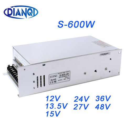 Fuente de alimentación conmutada de 12V, 15V, 24V, 12,5a, suministro de energía de 48v, 600w, CA a CC, entrada de 220v o 110V, convertidor de CC de S-600-48 ► Foto 1/6