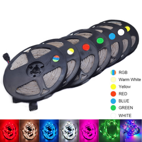 Tira de luces LED RGB 3528, cinta de diodos, Flexible, resistente al agua, 300LED, 60LEDs/M, color blanco cálido, rojo, verde, azul y amarillo, 5M por rollo ► Foto 1/6