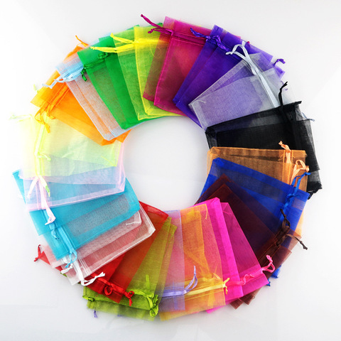 Bolsas de Organza para fiesta de boda, bonito bolso de regalo, 21 colores, embalaje de joyería, gasa transparente, 10 Uds. (9 tamaños), novedad ► Foto 1/6