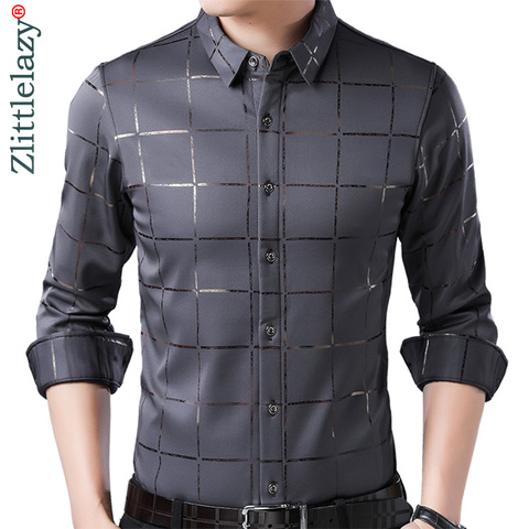 2022 marca Casual primavera lujo Plaid manga larga Slim Fit hombres camisa Streetwear Social vestido camisas hombres Fashions Jersey 2309 ► Foto 1/6