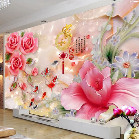 Papel tapiz de Mural personalizado, pintura al óleo de Magnolia, rosa, estéreo 3D, para sala de estar, dormitorio, estudio, decoración del hogar, papeles de pared clásicos, 3 D ► Foto 1/6