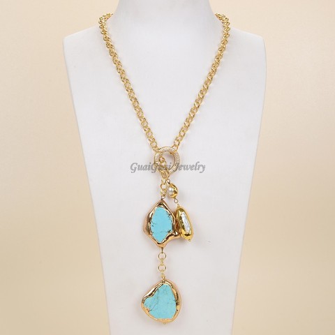 GG Jewelry-collar de cadena de lazo t1urqueise, collar de perlas blancas Biwa de 27 pulgadas ► Foto 1/3