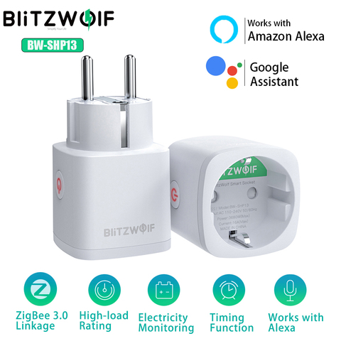 BlitzWolf Enchufe europeo Zigbee enchufe inteligente toma de corriente inteligente Monitor de electricidad temporizador de Control remoto funciona con Alexa Google Home hogar inteligente Accesorios ► Foto 1/6
