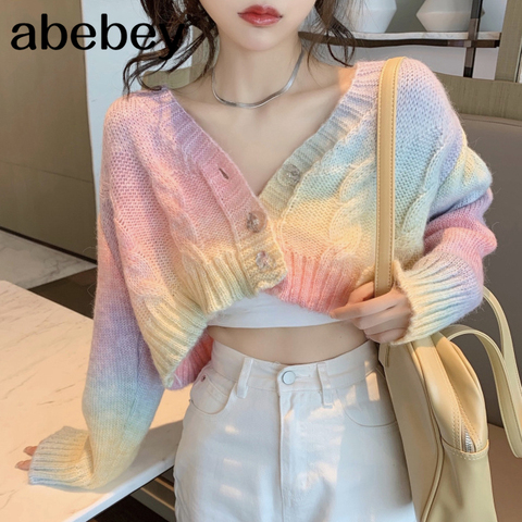 Otoño de 2022 Chaqueta de punto abotonada coreano lindo suéteres Chaqueta corta mujeres Kawaii de tejer suéter parte de arriba ropa informal ► Foto 1/6