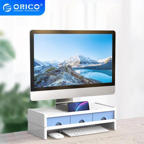ORICO soporte de Monitor multifunción, soporte de escritorio con 3 cajones, caja organizadora para el hogar, oficina, portátil, PC ► Foto 1/6