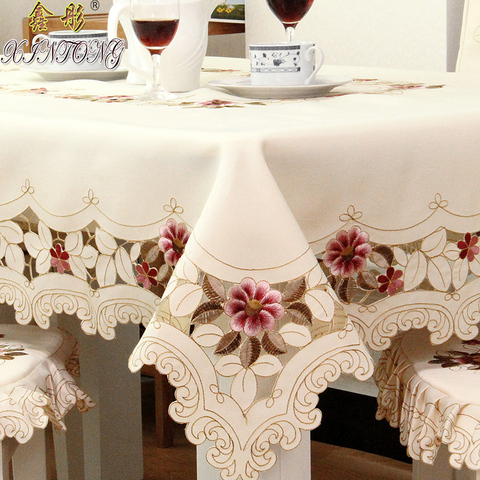 Bordado de lujo redondo mantel mesa de comedor de la cubierta de la Mesa mantel de boda espesar Rosa flor cubierta de la silla de HM218 ► Foto 1/6