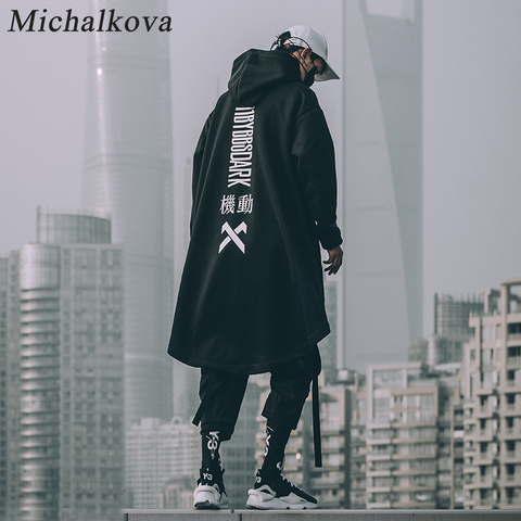 Michalova-Sudadera japonesa para hombre, sudaderas con capucha de gran tamaño, abrigo largo de Hip Hop, prendas de vestir góticas, abrigo de calle, Tops de estilo Harajuku para hombre ► Foto 1/6