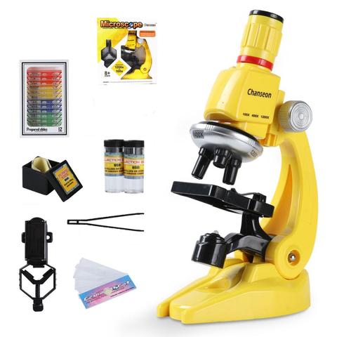 Kit de microscopio para laboratorio LED 100X-400X-1200X para niños, juguete para regalo educativo para escuela en casa, biológico refinado con caja de venta al por menor ► Foto 1/6