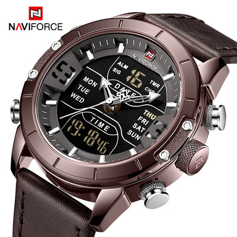 NAVIFORCE-reloj Digital militar de lujo para hombre, cronógrafo de cuero genuino, resistente al agua ► Foto 1/6