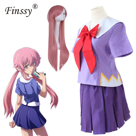 Anime 2nd Mirai Nikki Gasai Yuno Lolita disfraz Cosplay de marinero traje Loli arco Falda corta peluca longitud 80cm para las mujeres ► Foto 1/6