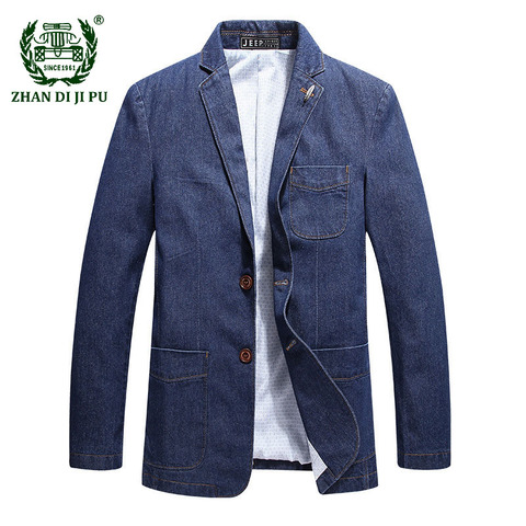 Blazer informal de mezclilla para hombres, traje de algodón a la moda, chaqueta Vintage 4XL para hombre, nueva chaqueta vaquera azul, chaqueta vaquera para hombre, pantalones vaqueros gruesos ajustados, Blazers ► Foto 1/6