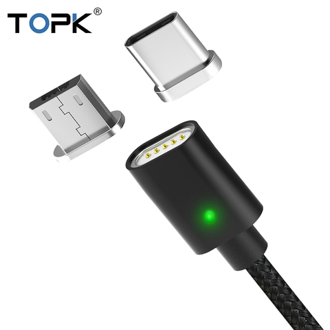 TOPK AM21 magnético Cable USB tipo C y Cable Micro USB Cable de nylon trenzado LED indicador de sincronización de datos Cable de cargador con imán ► Foto 1/6