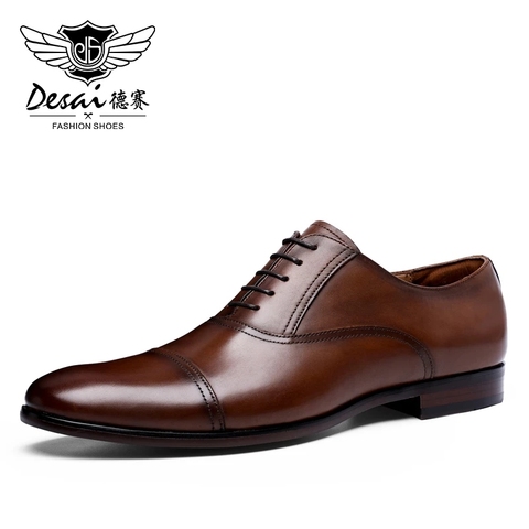 Marca DESAI, zapatos de vestir de cuero de grano completo para hombres, zapatos Retro de charol Oxford para hombres, tallas UE 38-47 ► Foto 1/6