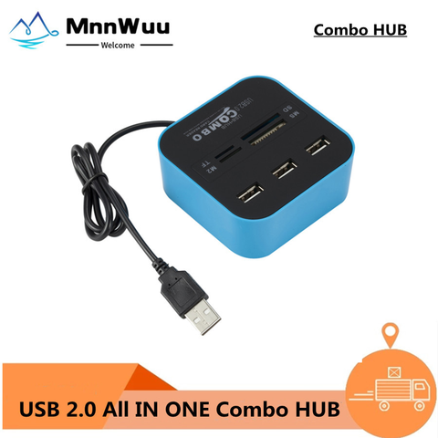 Hub USB 2,0 de alta velocidad, 3 puertos con lector de tarjetas, miniconcentrador USB, Combo todo en uno, adaptador/divisor USB para PC, ordenador portátil ► Foto 1/6