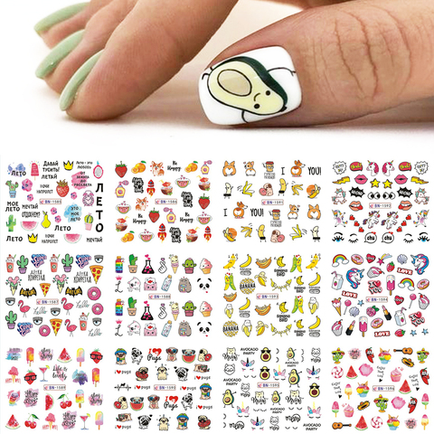 12 Uds aguacate uñas pegatinas bonitas de dibujos animados transferencia deslizadores para uñas perro gato calcomanías de agua Anime Tatto para manicura GLBN1585-1596 ► Foto 1/6