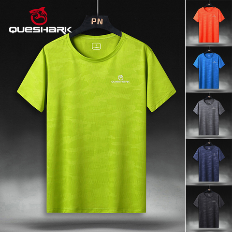 QUESHARK-Camiseta profesional para hombre, camisa de secado rápido para correr, Tops ajustados, camisetas transpirables para acampar, senderismo y ciclismo, talla asiática l-9xl ► Foto 1/6