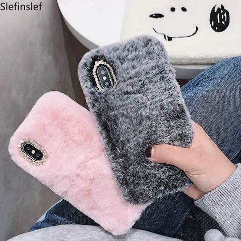 Funda de moda para iPhone XS Max XR X 12 11 Pro, funda suave de TPU con pelo esponjoso y cálido para iPhone 6 S 7 8 Plus ► Foto 1/5