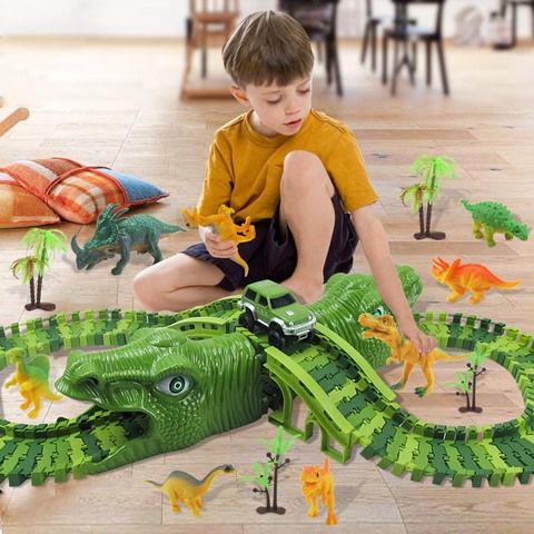 Pista de carreras de dinosaurios de Jurassic para niños, juego de vías de carreras mágicas, vías de vía férrea, coche de carreras eléctrico, modelo de dinosaurio, DIY, 153 Uds. ► Foto 1/6