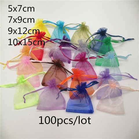 Unids/lote de bolsas de joyería de Organza, bolsa con cordón, embalaje de joyería, bolsas de joyería, bolsa de joyería, 5x 7/7x 9/10x15cm, 100 ► Foto 1/6