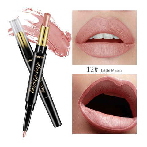 De larga duración lápiz labial mate impermeable 2 en 1 doble-cabeza no-stick taza hidratante delineador lápiz de labio maquillaje cosméticos TSLM2 ► Foto 1/6