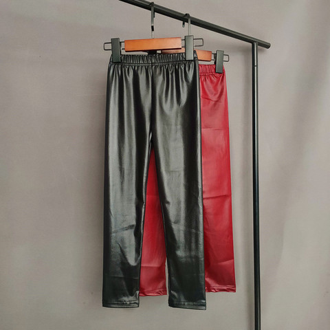 Los pantalones de los niños primavera otoño niñas de cuero PU pantalones niños negro Leggings de piel sintética niñas Pantalones ► Foto 1/6