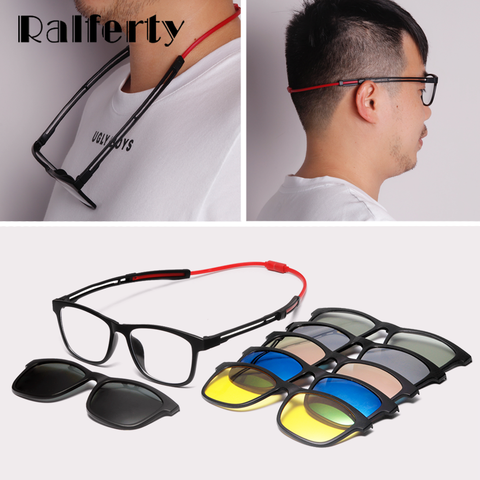 Ralferty-gafas de sol antideslizantes graduadas para hombre, anteojos de sol masculinos con Clip en el marco de las gafas de deporte óptica Anti azul, ajustables, para colgar en el cuello ► Foto 1/6