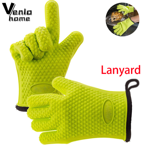 1/2Pc guante de silicona con cordón cocina guantes para cocinar a la parrilla horno guante térmico resistente al antideslizante cocina guante para parrilla de guante ► Foto 1/6