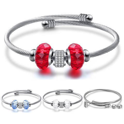 Pulsera de cristal de acero inoxidable para mujer, brazalete con abalorios de Murano, joyería personalizable ► Foto 1/6