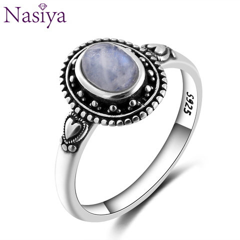 Nuevo diseño de anillo de piedra lunar Natural de 5x7mm de Nasiya, joyería de plata de ley 925 para mujer, fiesta de cóctel, regalo de cumpleaños ► Foto 1/6