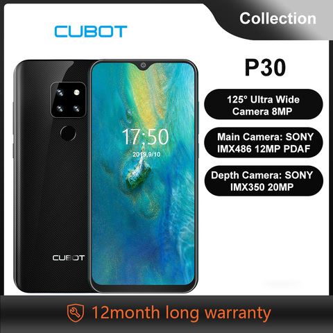 Cubot-Teléfono móvil inteligente P30 con Android 9.0, smartphone con pantalla Waterdrop de 6.3