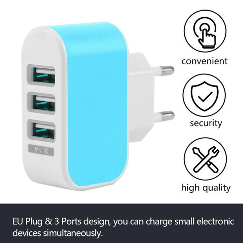 Adaptador de corriente alterna de viaje con 3 puertos USB para pared, cargador de energía 3.1A, enchufe europeo, venta al por mayor, novedad ► Foto 1/6