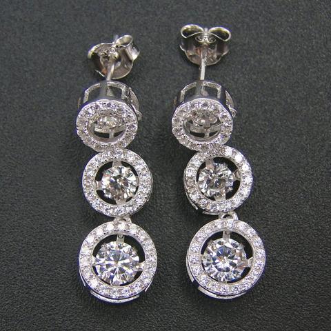 Pendientes largos de Plata de Ley 925 con tres piedras de circonia cúbica bailando, con diamantes, para compromiso/fiesta/regalo de cumpleaños ► Foto 1/6