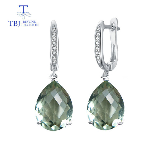 TBJ-pendientes de plata de primera ley y amatista verde para mujer, aretes, aros, plata esterlina 925, piedra natural, 14 quilates, estilo clásico bonito ► Foto 1/6