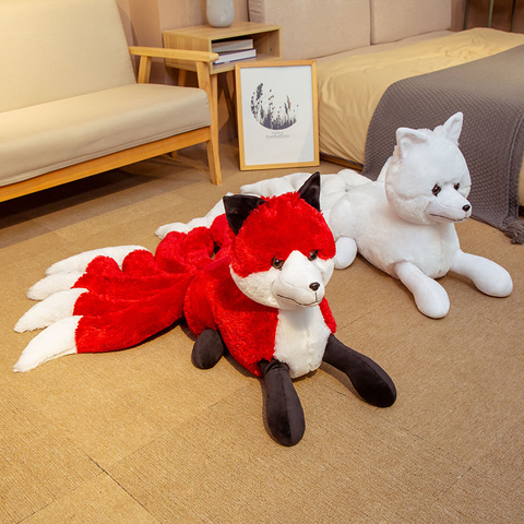 1pc realista nueve colas zorros de felpa de juguete Animal relleno zorro de nueve colas Kitsune muñecos creativos regalos para las niñas blanco rojo Juguetes ► Foto 1/6