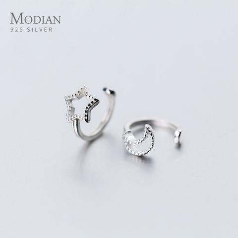 Modian-pendientes de plata de ley 925 con forma de luna y Estrella, joyería fina con Clips, sin necesidad de perforar la oreja ► Foto 1/5