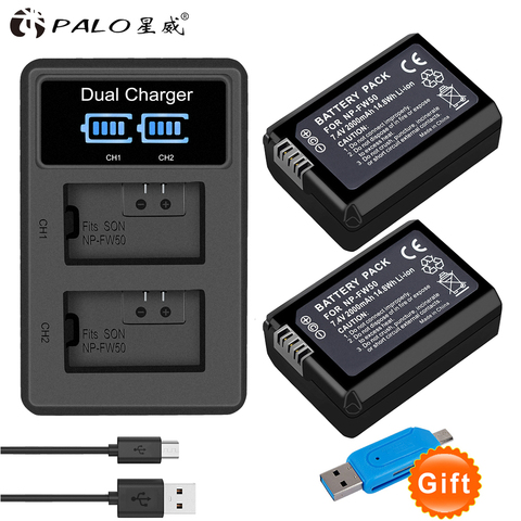 2 piezas 2000 mAh NP-FW50 NP FW50 batería de la Cámara + LCD USB cargador Dual para Sony Alpha a6500 a6300 a7 7R a7R a7R II a7II NEX-3 NEX-3N ► Foto 1/6