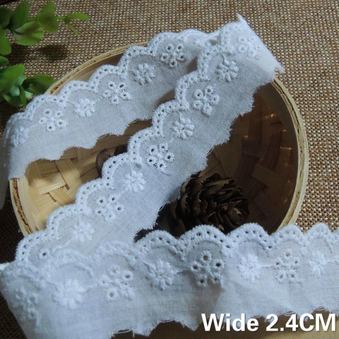 Vestido de boda bordado de algodón de 2,4 CM de ancho, cinta de flores, Apliques de tela de encaje, adornos de costura de guipur blanco ► Foto 1/2