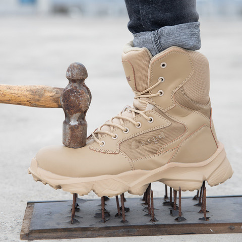 Botas de seguridad impermeables con punta de acero para hombre, botas de trabajo militares con punta de acero, antirrotura, talla 47 ► Foto 1/6