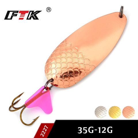 FTK nuevo 1PC Metal Spinner Pesca señuelos 3 colores cebos duros de cuchara 12cm/35g con 1/0 # gancho Paillette Wobbler Pesca abordar ► Foto 1/6